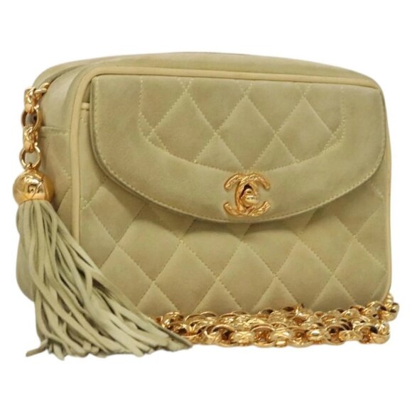 CHANEL Matelasse Chain Shoulder Bag Suede Light Yellow - Picture 1 of 16